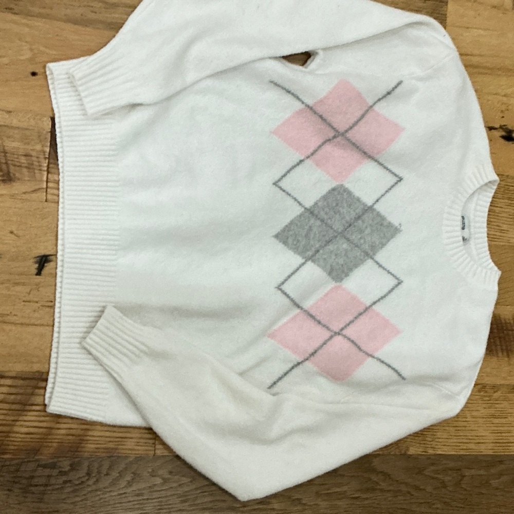 Hollister Women's Argyle Sweater - Cream, Pink, and Gray